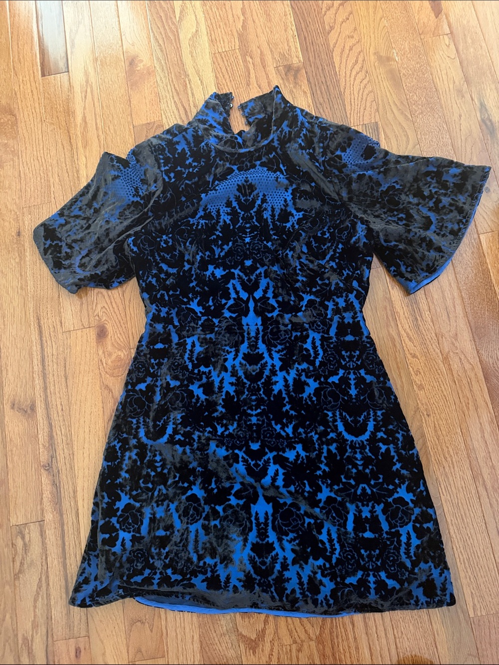 Anthropologie Mock-Neck Velvet Mini Dress in Blue Sz 10